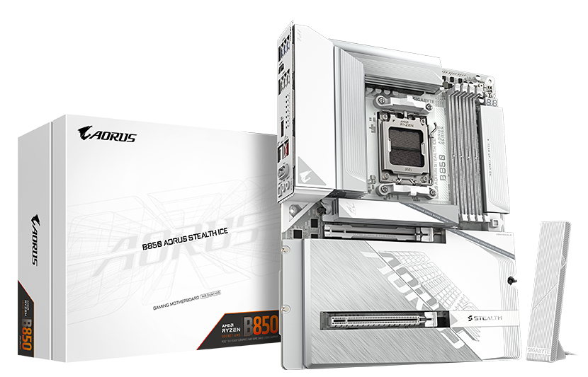 GIGABYTE B850 AORUS STEALTH ICE AMD AM5 Motherboard, ATX, DDR5, 4x